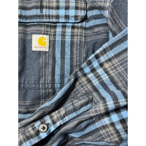Carhartt Mens XL Blue Plaid Button-Up Shirt 100% Cotton Long Sleeve Casual Workw - Picture 10 of 10